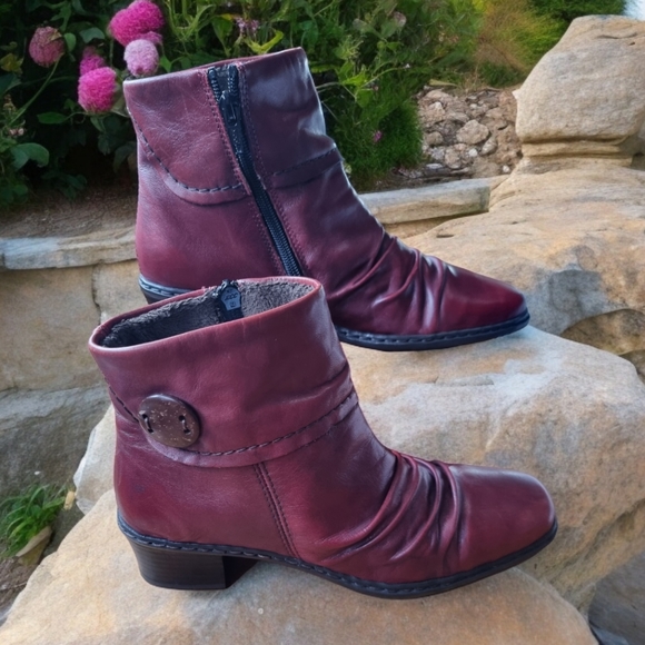 Rieker Kendra Ruched Slouch Burgundy Leather Ankle Boots ๐ข๐ - Picture 3 of 9